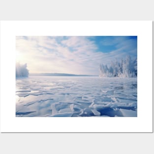 Tranquil Lake In Winter Serene Landscape Posters and Art